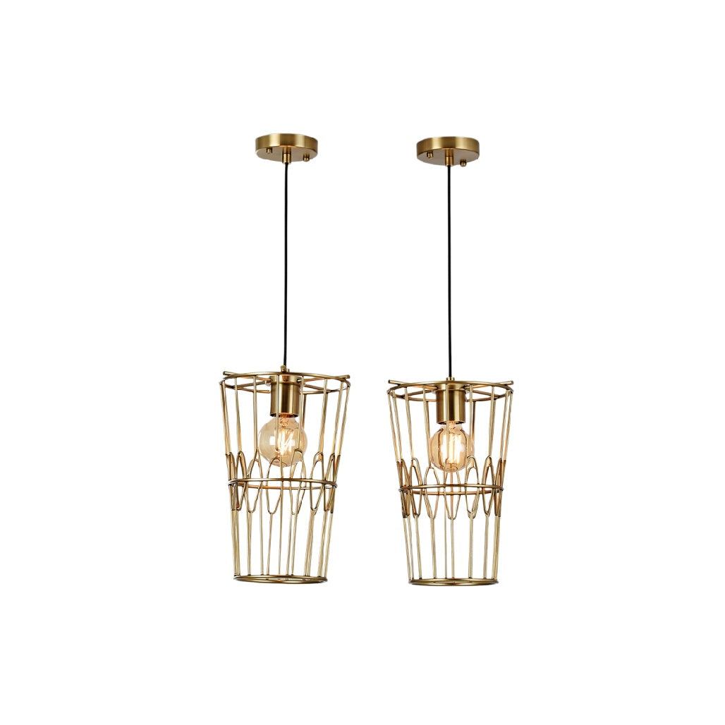 Hanglampen in industrieel ontwerp met gouden draadframe en E27 fitting