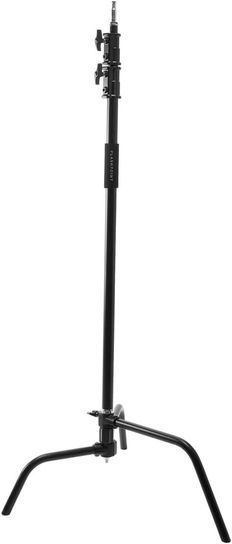 Flashpoint 10.5' C Light Stand on Turtle Base Kit with Two Tier Spring Loaded Riser Column, 40" Grip Arm, Two 3" Gobo Heads and Baby Pin, Black, this C Stand is Suitable for Cinema and Still Studios