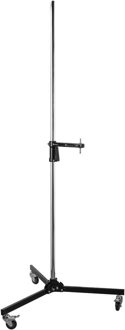 M20 Steel Wheeled Pistol Grip Heavy Duty Light Stand for Photography with Sliding Arm and Chrome-Plated Column Stand, Max. Height 6.5' Max. Load 22 Lbs, Ideal for Light Stand Photography