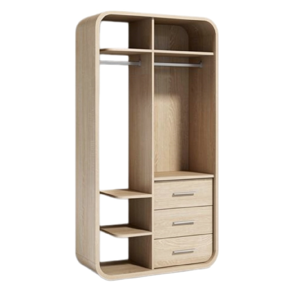 **Moderne Houten Kledingkast met Open Opslag en Lades**