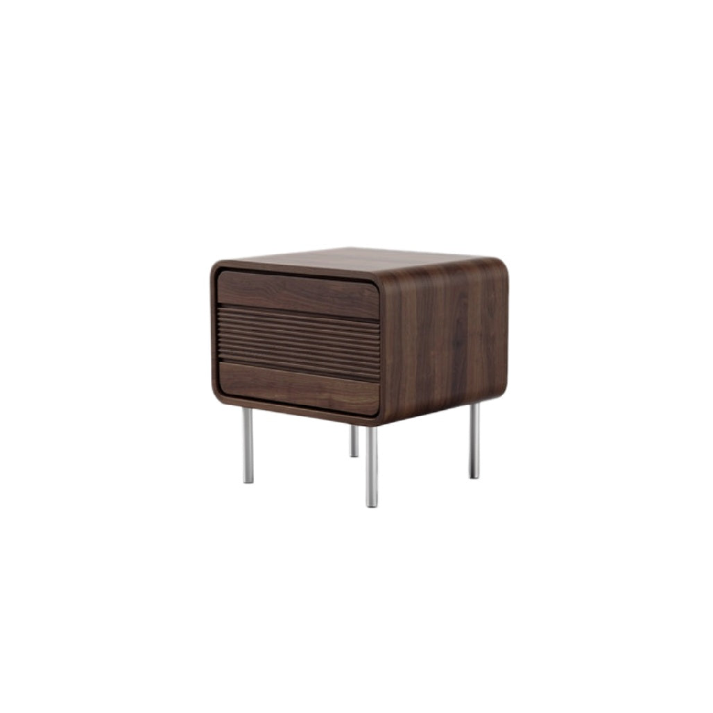 Technische Titel: "Moderne Nachtkastje van Walnoot Hout met Strakke Lijnen en Aluminium Poten"