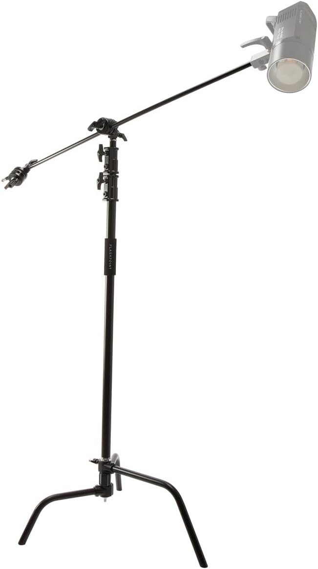 Flashpoint 10.5' C Light Stand on Turtle Base Kit with Two Tier Spring Loaded Riser Column, 40" Grip Arm, Two 3" Gobo Heads and Baby Pin, Black, this C Stand is Suitable for Cinema and Still Studios