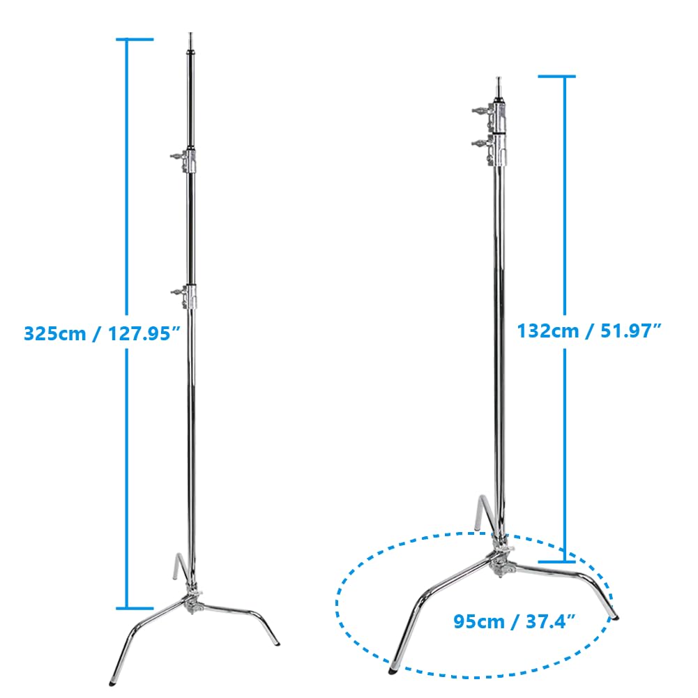 Kupo 20" C-Stand Turtle Base Kit Professional Grip Stand with 2.5" Grip Head and 20" Grip Arm, Heavy-Duty Steel Construction for Photography and Video Lighting - Silver (KS704512)