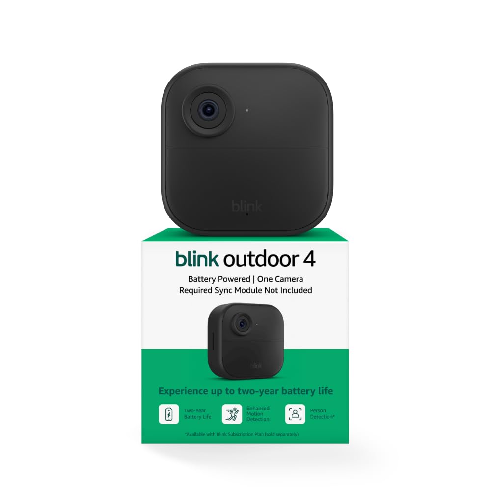 Blink Outdoor 4 â Wireless smart security camera, two-year battery life, 1080p HD day and infrared night live view, two-way talk. Sync Module Core included â 3 camera system