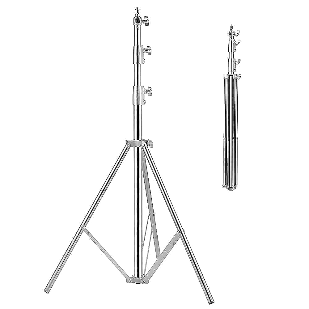 Stainless Steel Light Stand Photography, Spring Cushioned Heavy Duty Tripod Stand, 9.5ft/2.8m, 2 Packs Professional Photography Studio Stands