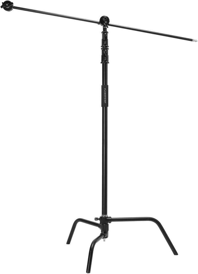 Flashpoint 10.5' C Light Stand on Turtle Base Kit with Two Tier Spring Loaded Riser Column, 40" Grip Arm, Two 3" Gobo Heads and Baby Pin, Black, this C Stand is Suitable for Cinema and Still Studios