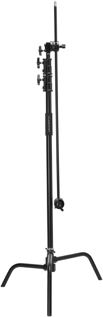 Flashpoint 10.5' C Light Stand on Turtle Base Kit with Two Tier Spring Loaded Riser Column, 40" Grip Arm, Two 3" Gobo Heads and Baby Pin, Black, this C Stand is Suitable for Cinema and Still Studios