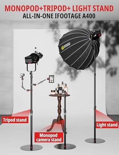 IFOOTAGE A400 Round Base Monopod 3 Packs, 79" Studio Light Stand Flat Base Monopod for Camera, Light, Webcam, Live Streaming, Vlogging, Payload 10KG/22LBS