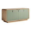 "Moderne Dressoir met Groene Deuren en Houten Afwerking"