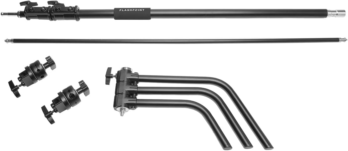Flashpoint 10.5' C Light Stand on Turtle Base Kit with Two Tier Spring Loaded Riser Column, 40" Grip Arm, Two 3" Gobo Heads and Baby Pin, Black, this C Stand is Suitable for Cinema and Still Studios