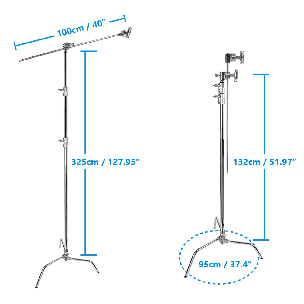 Kupo 20" C-Stand Turtle Base Kit Professional Grip Stand with 2.5" Grip Head and 20" Grip Arm, Heavy-Duty Steel Construction for Photography and Video Lighting - Silver (KS704512)