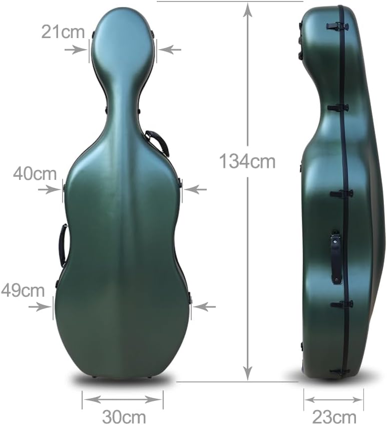 Vetimobato Carbon Fiber Cello Case 4/4 Full Size Strong & Ultralight Hard Shell Travel Case with Built-in Handle Wheels Backpack Straps Bow Holders Cello Box for Professional Cellists (Dark Green)