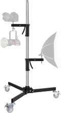 Heavy Duty Light Stand with Casters, Wheeled Photography Pistol Grip Stand with 2 Grips, 8.5FT Adjustable Steel Light Stand with 1/4" 3/8â 5/8" Screw for Studio Camera, Monolight, Softbox, Umbrella