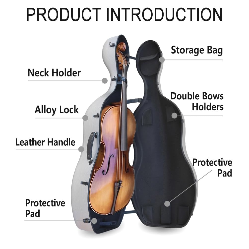 Vetimobato Carbon Fiber Cello Case 4/4 Full Size Strong & Ultralight Hard Shell Travel Case with Built-in Handle Wheels Backpack Straps Bow Holders Cello Box for Professional Cellists (Dark Green)