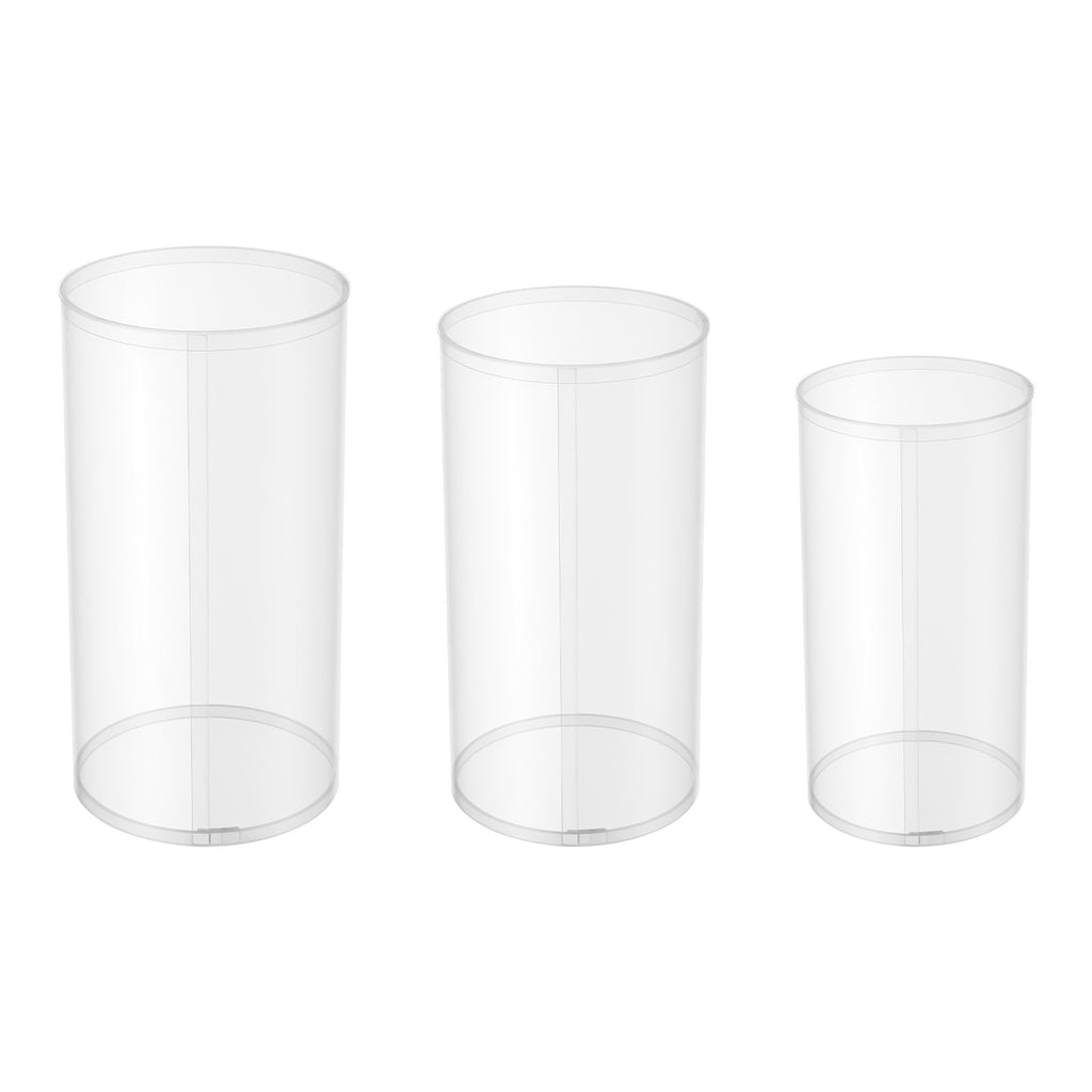 3Pcs Cylinder Pedestal Stand, PVC Acrylic Round Cylinder Stands for Party Decor 23.6 + 29.5 + 35.4 Inch Tall Cylinder Stand Pedestal Display for Birthday Wedding Party, White
