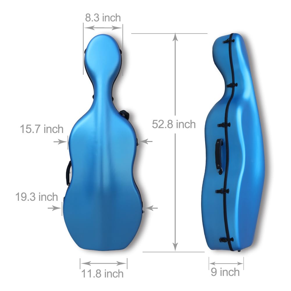 Vetimobato Carbon Fiber Cello Case 4/4 Full Size Strong & Ultralight Hard Shell Travel Case with Built-in Handle Wheels Backpack Straps Bow Holders Cello Box for Professional Cellists (Dark Green)