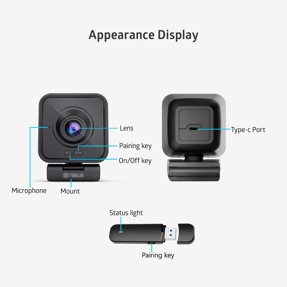 TOALLIN 1080P HD Wireless Webcam for PC, Built-in Noise-Canceling Mic