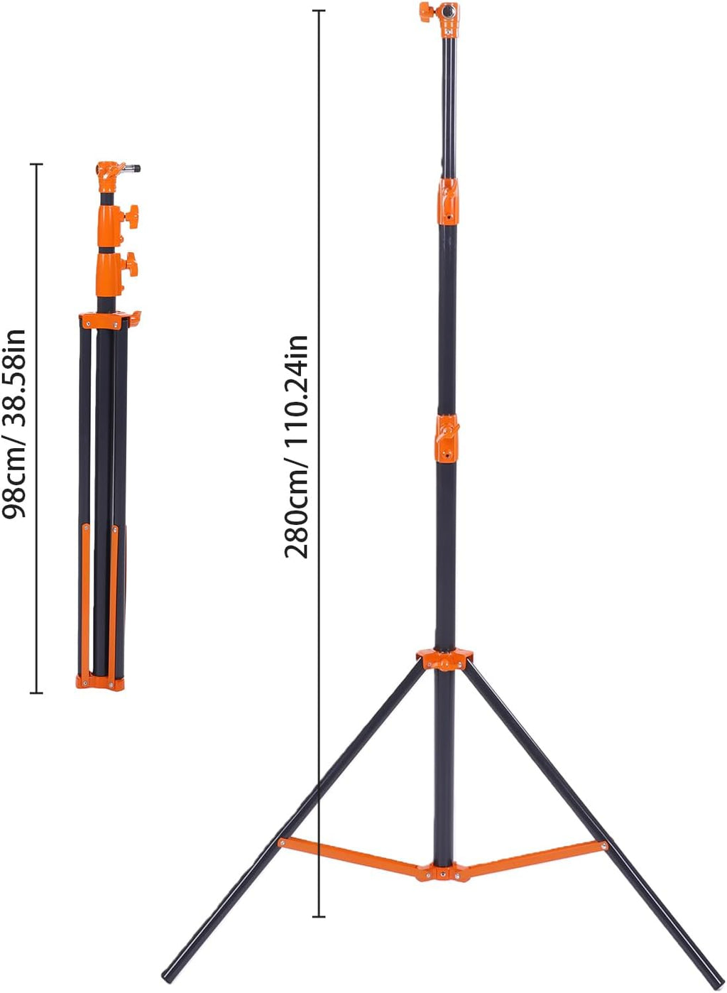 Yoidesu 3 Section Air Cushioned Light Stand, Heavy Duty Stainless Steel Photography Stand with 1/4 3/8 Inch Screw Mounts for Studio Video Recording Camera LED Light (Orange)