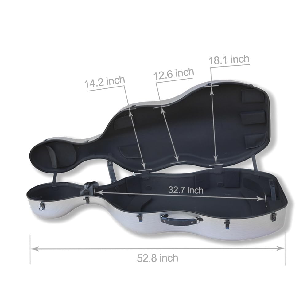 Vetimobato Carbon Fiber Cello Case 4/4 Full Size Strong & Ultralight Hard Shell Travel Case with Built-in Handle Wheels Backpack Straps Bow Holders Cello Box for Professional Cellists (Dark Green)