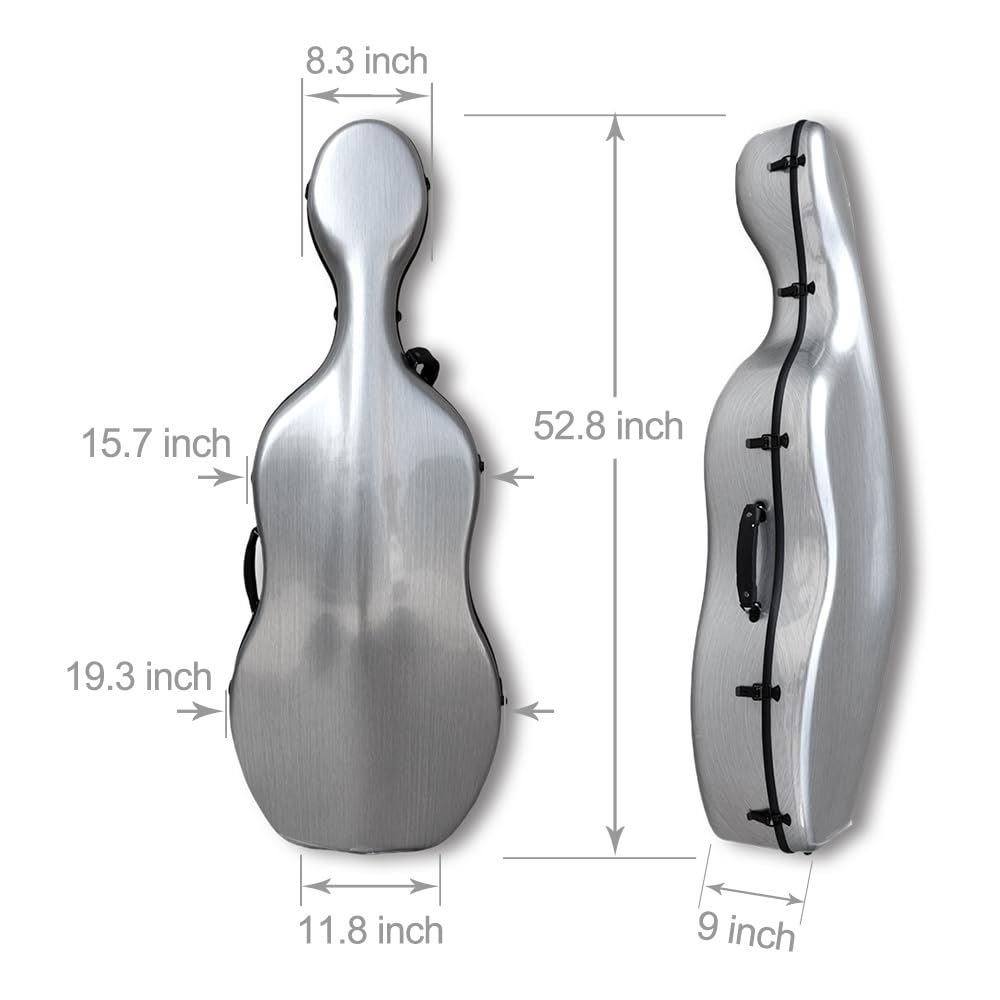 Vetimobato Carbon Fiber Cello Case 4/4 Full Size Strong & Ultralight Hard Shell Travel Case with Built-in Handle Wheels Backpack Straps Bow Holders Cello Box for Professional Cellists (Dark Green)