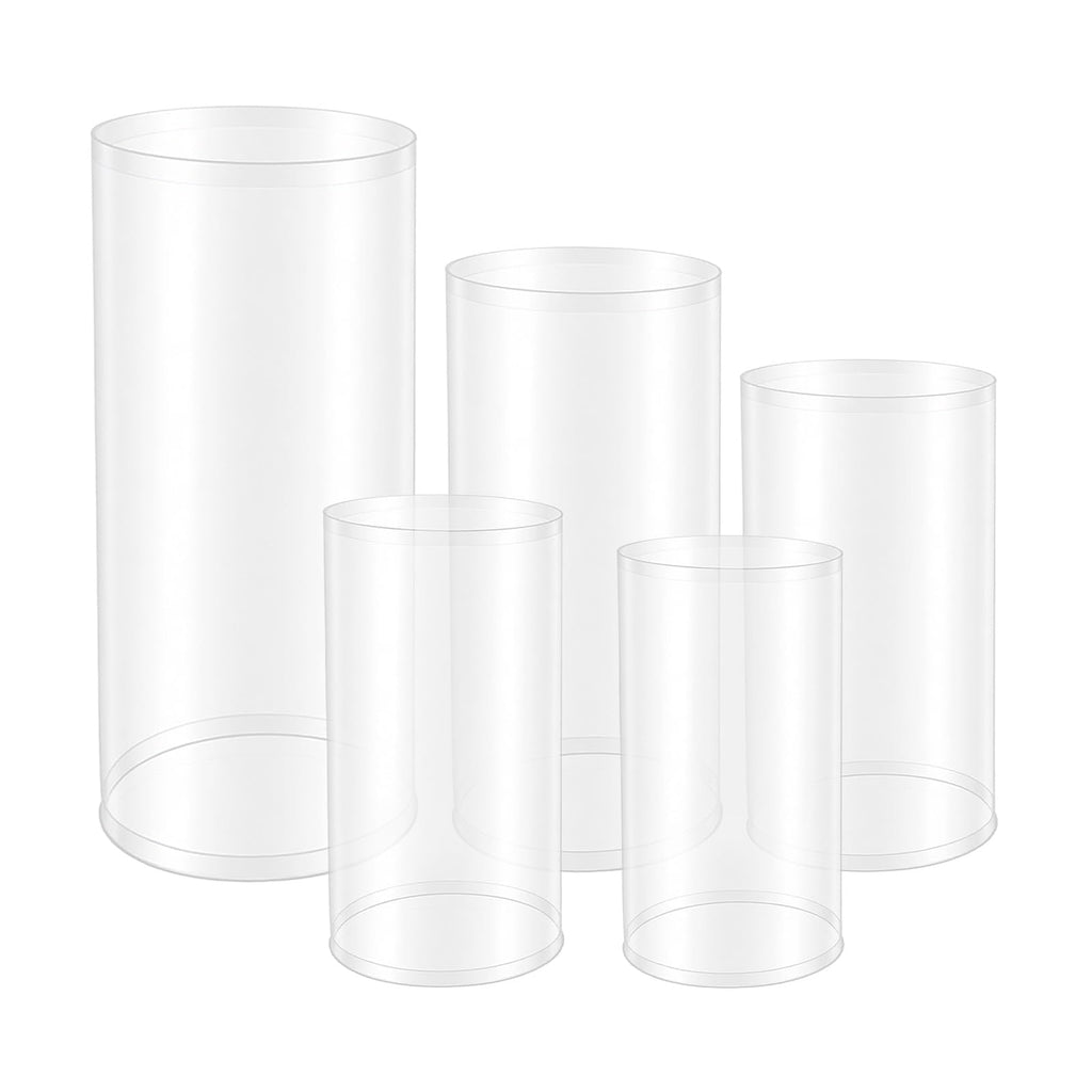 3Pcs Cylinder Pedestal Stand, PVC Acrylic Round Cylinder Stands for Party Decor 23.6 + 29.5 + 35.4 Inch Tall Cylinder Stand Pedestal Display for Birthday Wedding Party, White