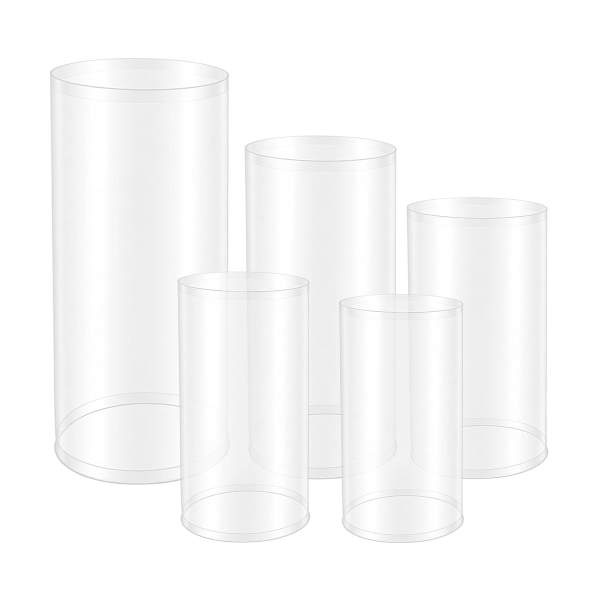 3Pcs Cylinder Pedestal Stand, PVC Acrylic Round Cylinder Stands for Party Decor 23.6 + 29.5 + 35.4 Inch Tall Cylinder Stand Pedestal Display for Birthday Wedding Party, White