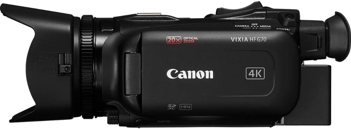 Canon VIXIA HF G70 Camcorder 1/2.3" 4K UHD CMOS Sensor 20x Optical Zoom, 800x Digital Zoom, Image Stabilization, HDMI, USB Live Streaming, Time Stamp On-Screen Display Recording