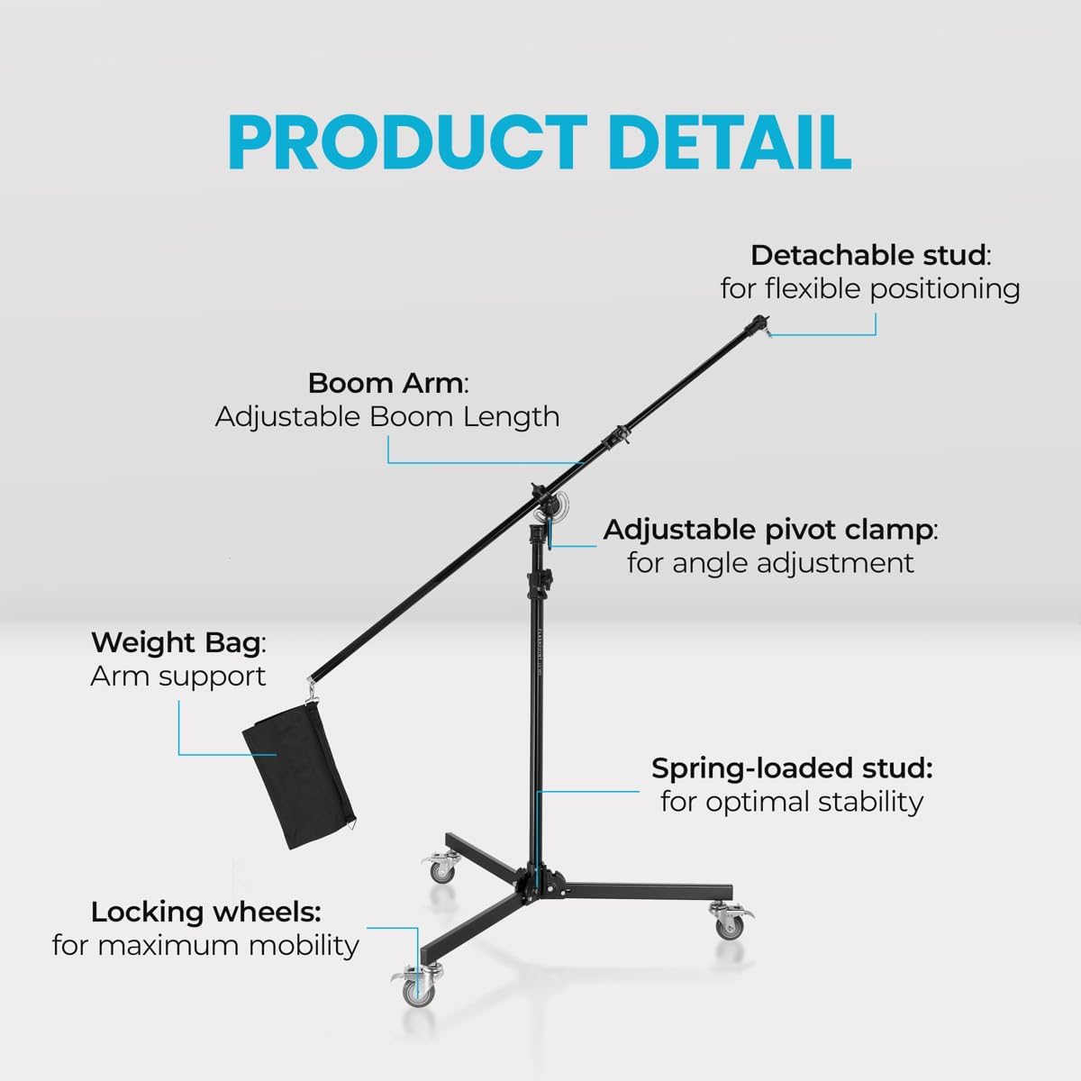 Flashpoint 12.8' Folding Wheeled Base Stand with Boom Arm