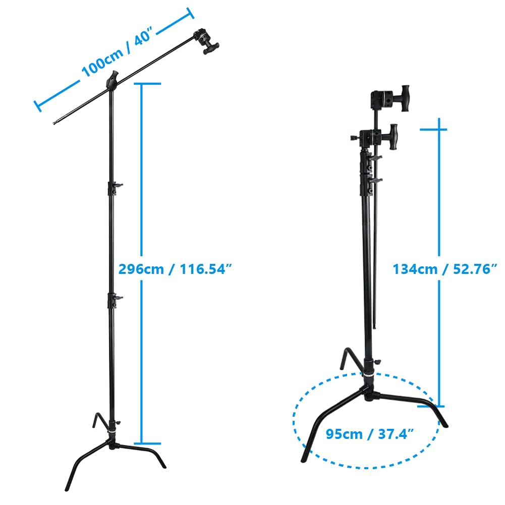Kupo 20" C-Stand Turtle Base Kit Professional Grip Stand with 2.5" Grip Head and 20" Grip Arm, Heavy-Duty Steel Construction for Photography and Video Lighting - Silver (KS704512)