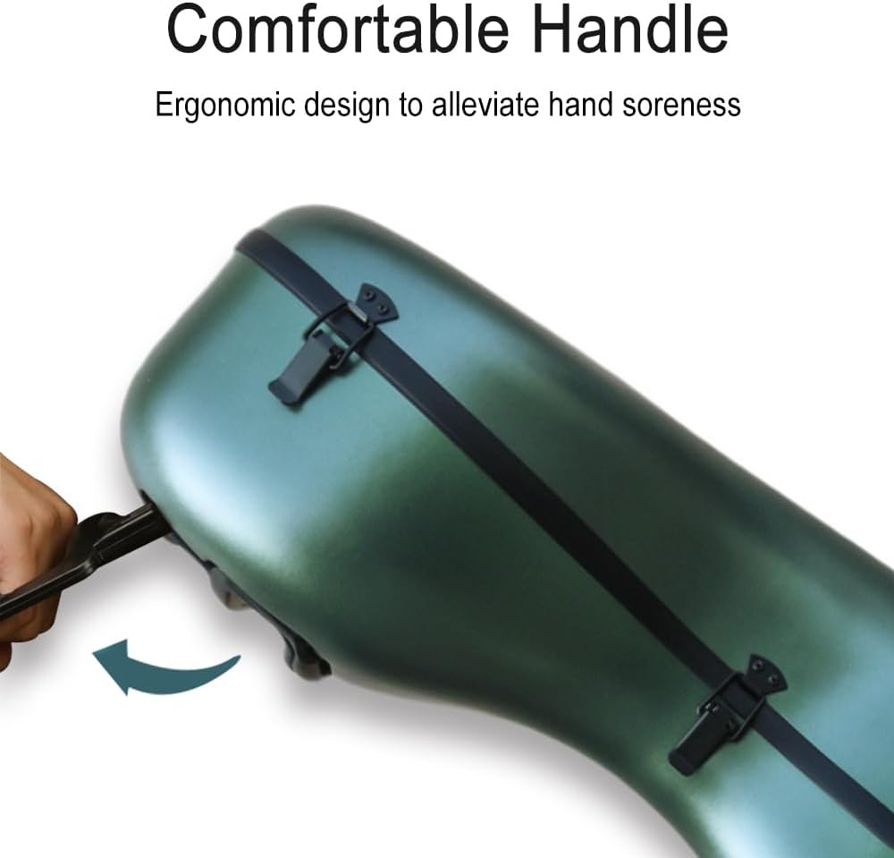 Vetimobato Carbon Fiber Cello Case 4/4 Full Size Strong & Ultralight Hard Shell Travel Case with Built-in Handle Wheels Backpack Straps Bow Holders Cello Box for Professional Cellists (Dark Green)