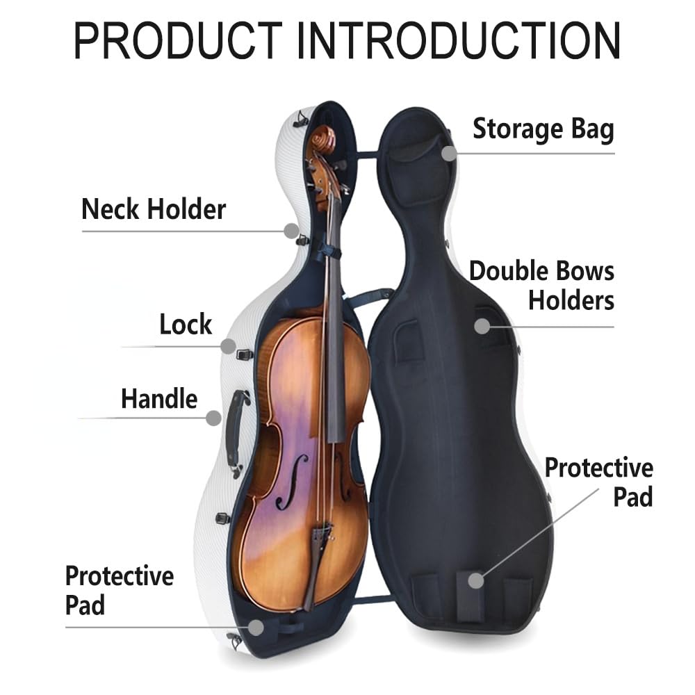 Vetimobato Carbon Fiber Cello Case 4/4 Full Size Strong & Ultralight Hard Shell Travel Case with Built-in Handle Wheels Backpack Straps Bow Holders Cello Box for Professional Cellists (Dark Green)