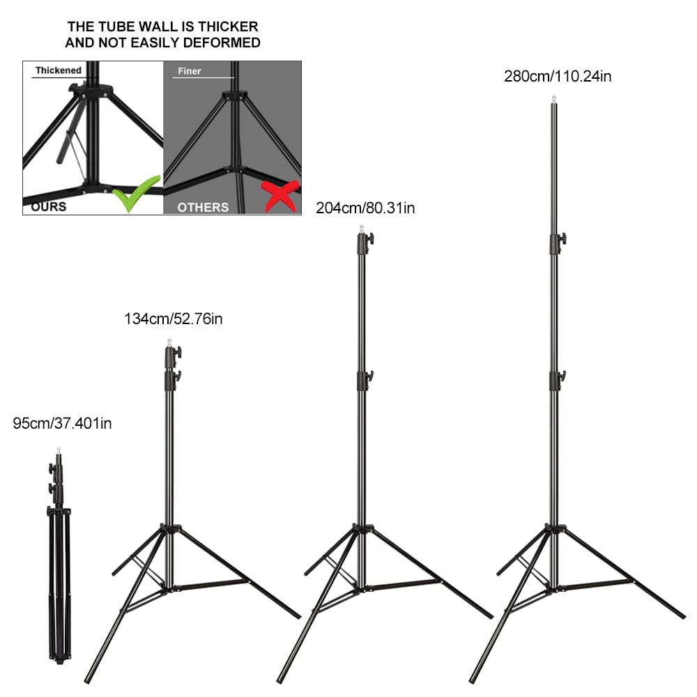 Heavy Duty Light Stand 9.5ft, Aluminum Alloy Lights Stand Spring Cushioned Adjustable Photo Video Lighting Stand, Photography Studio Tripod Stands for Flash LED Video Lights, Ring Lighting, Softboxes