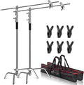 ShowMaven 2 Packs Heavy Duty C-Stand Light Stand with 4ft/120cm Holding Arm & Grip Heads for Studio Video Reflector, Monolight and Other Photographic Equipment