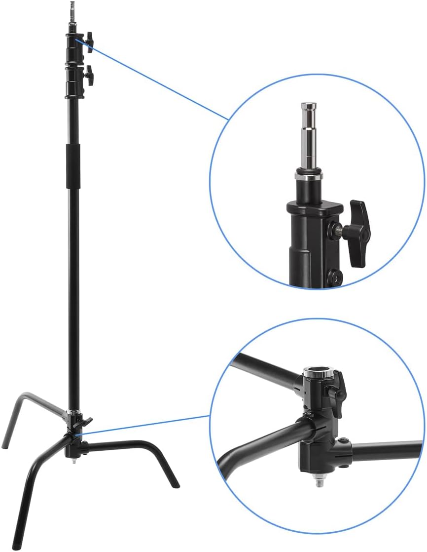Flashpoint 10.5' C Light Stand on Turtle Base Kit with Two Tier Spring Loaded Riser Column, 40" Grip Arm, Two 3" Gobo Heads and Baby Pin, Black, this C Stand is Suitable for Cinema and Still Studios