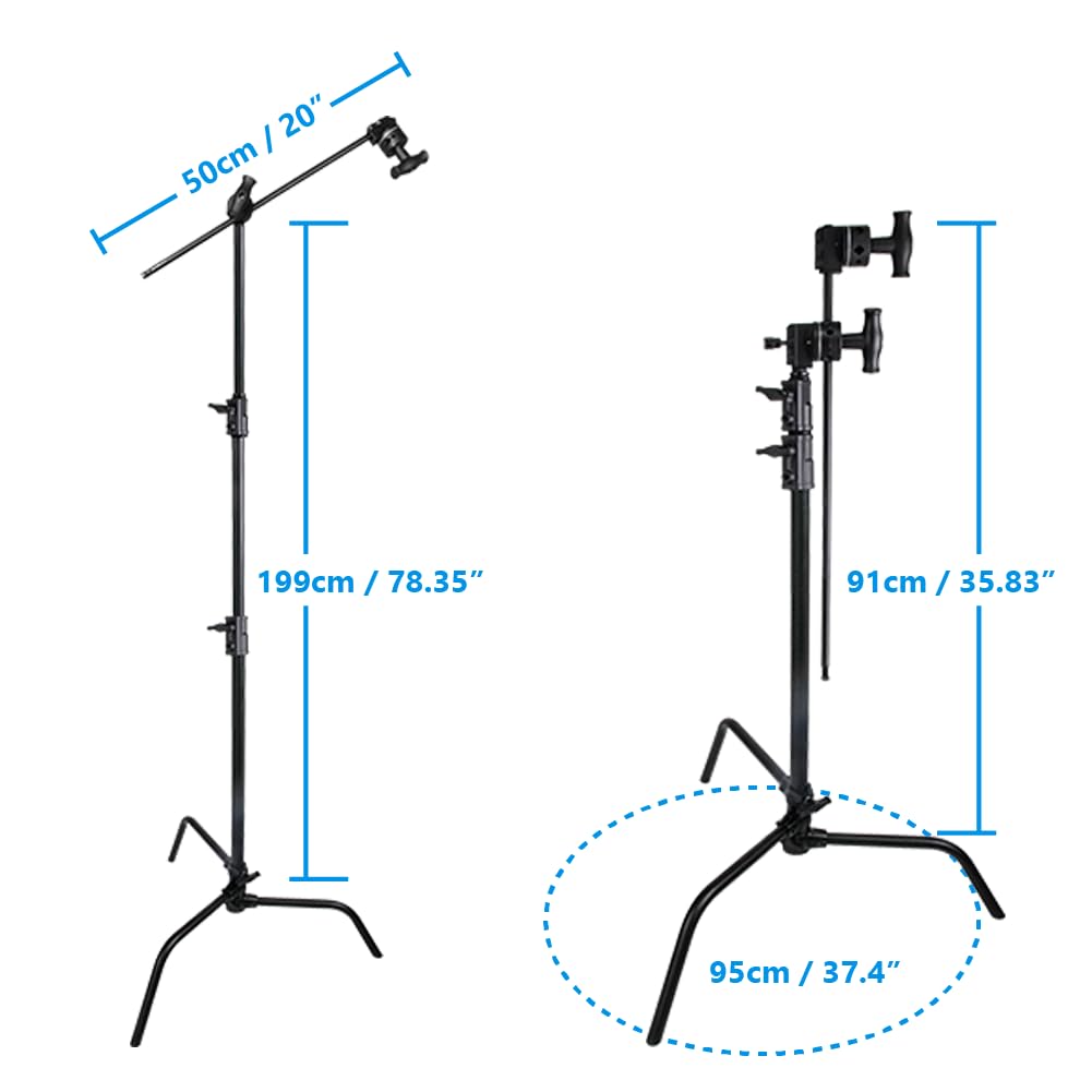 Kupo 20" C-Stand Turtle Base Kit Professional Grip Stand with 2.5" Grip Head and 20" Grip Arm, Heavy-Duty Steel Construction for Photography and Video Lighting - Silver (KS704512)