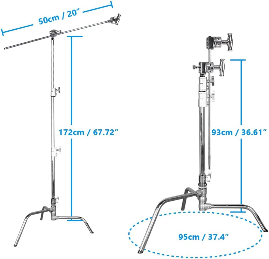 Kupo 20" C-Stand Turtle Base Kit Professional Grip Stand with 2.5" Grip Head and 20" Grip Arm, Heavy-Duty Steel Construction for Photography and Video Lighting - Silver (KS704512)