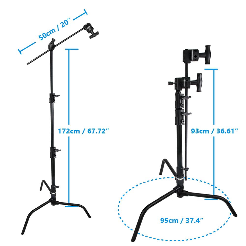 Kupo 20" C-Stand Turtle Base Kit Professional Grip Stand with 2.5" Grip Head and 20" Grip Arm, Heavy-Duty Steel Construction for Photography and Video Lighting - Silver (KS704512)