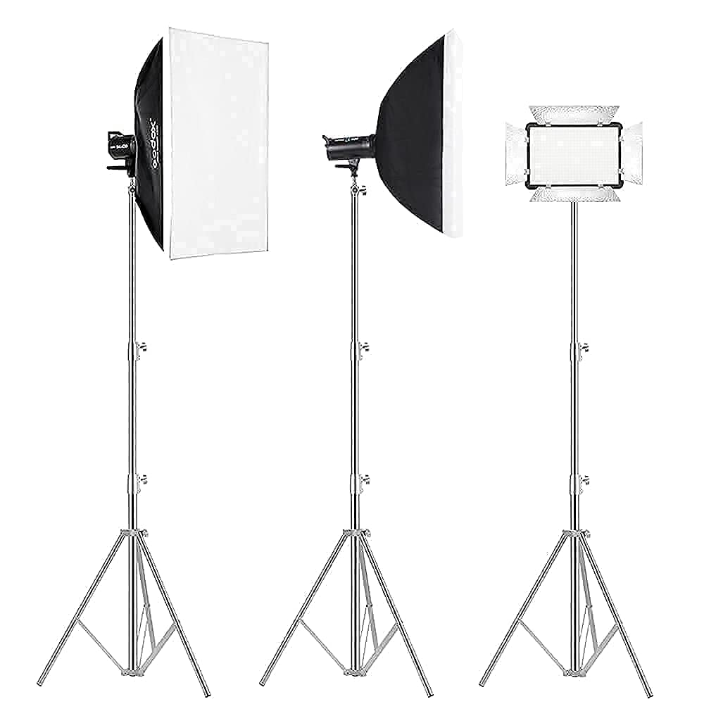 Stainless Steel Light Stand Photography, Spring Cushioned Heavy Duty Tripod Stand, 9.5ft/2.8m, 2 Packs Professional Photography Studio Stands