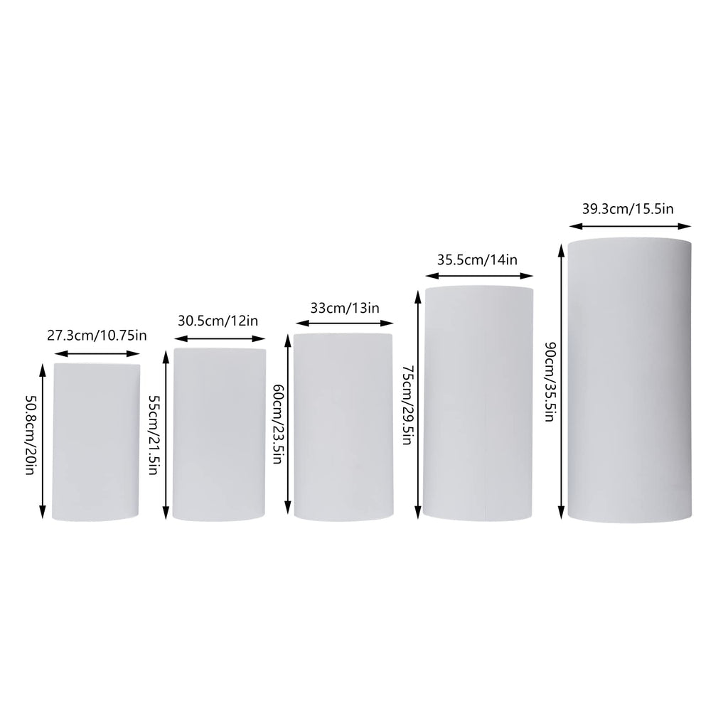 3Pcs Cylinder Pedestal Stand, PVC Acrylic Round Cylinder Stands for Party Decor 23.6 + 29.5 + 35.4 Inch Tall Cylinder Stand Pedestal Display for Birthday Wedding Party, White