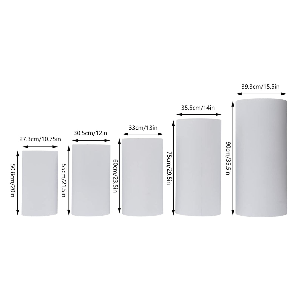 3Pcs Cylinder Pedestal Stand, PVC Acrylic Round Cylinder Stands for Party Decor 23.6 + 29.5 + 35.4 Inch Tall Cylinder Stand Pedestal Display for Birthday Wedding Party, White