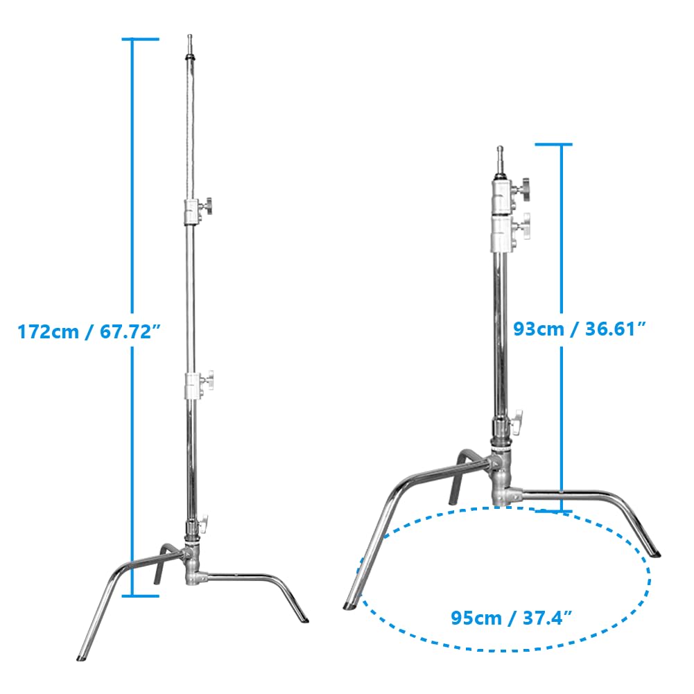 Kupo 20" C-Stand Turtle Base Kit Professional Grip Stand with 2.5" Grip Head and 20" Grip Arm, Heavy-Duty Steel Construction for Photography and Video Lighting - Silver (KS704512)
