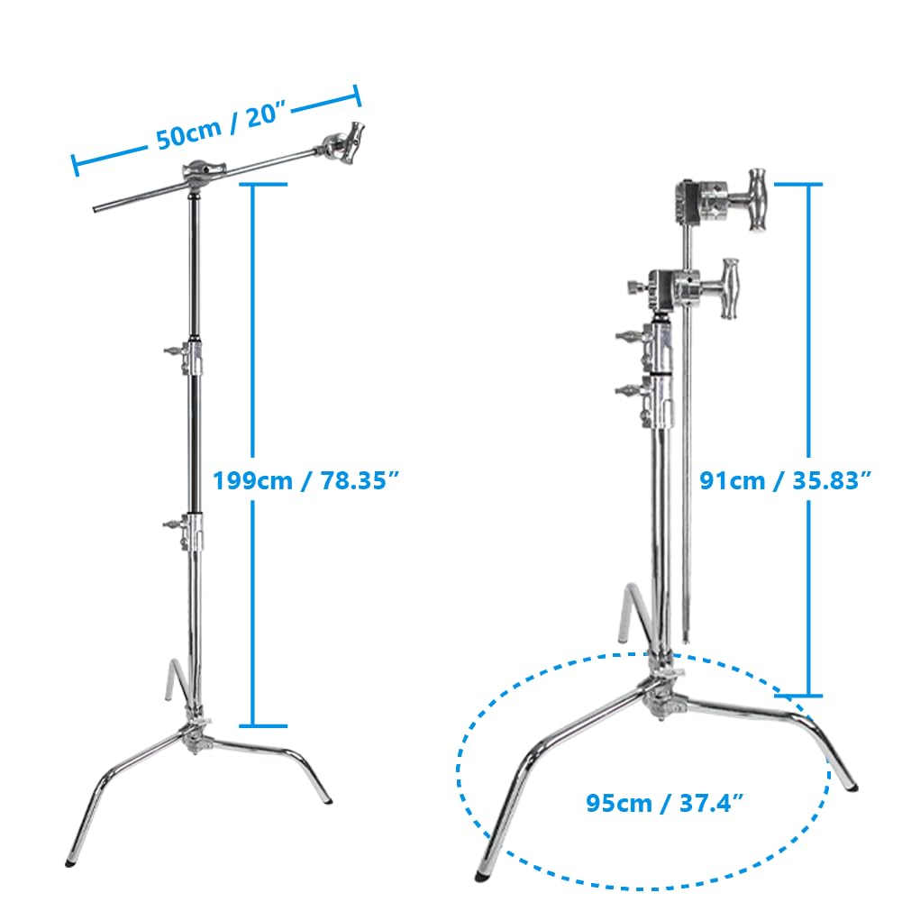 Kupo 20" C-Stand Turtle Base Kit Professional Grip Stand with 2.5" Grip Head and 20" Grip Arm, Heavy-Duty Steel Construction for Photography and Video Lighting - Silver (KS704512)