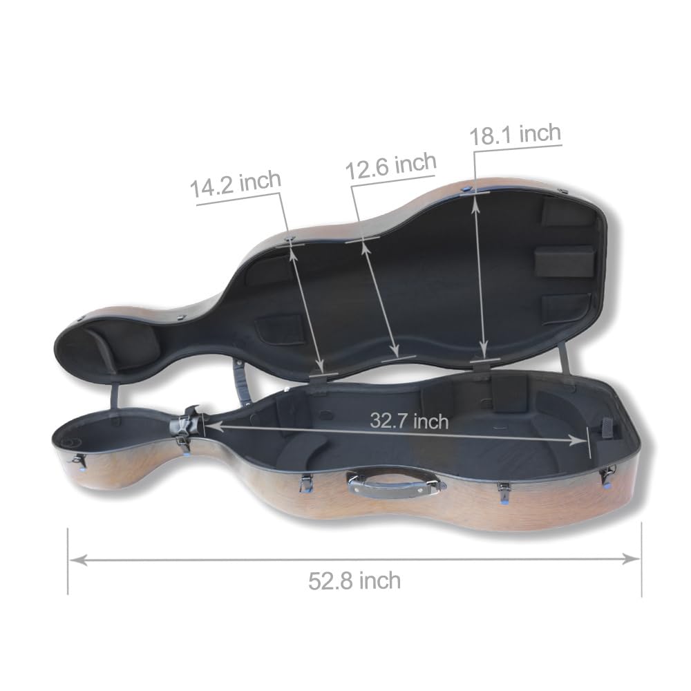 Vetimobato Carbon Fiber Cello Case 4/4 Full Size Strong & Ultralight Hard Shell Travel Case with Built-in Handle Wheels Backpack Straps Bow Holders Cello Box for Professional Cellists (Dark Green)