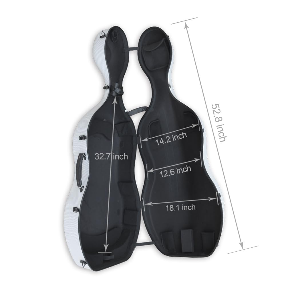 Vetimobato Carbon Fiber Cello Case 4/4 Full Size Strong & Ultralight Hard Shell Travel Case with Built-in Handle Wheels Backpack Straps Bow Holders Cello Box for Professional Cellists (Dark Green)