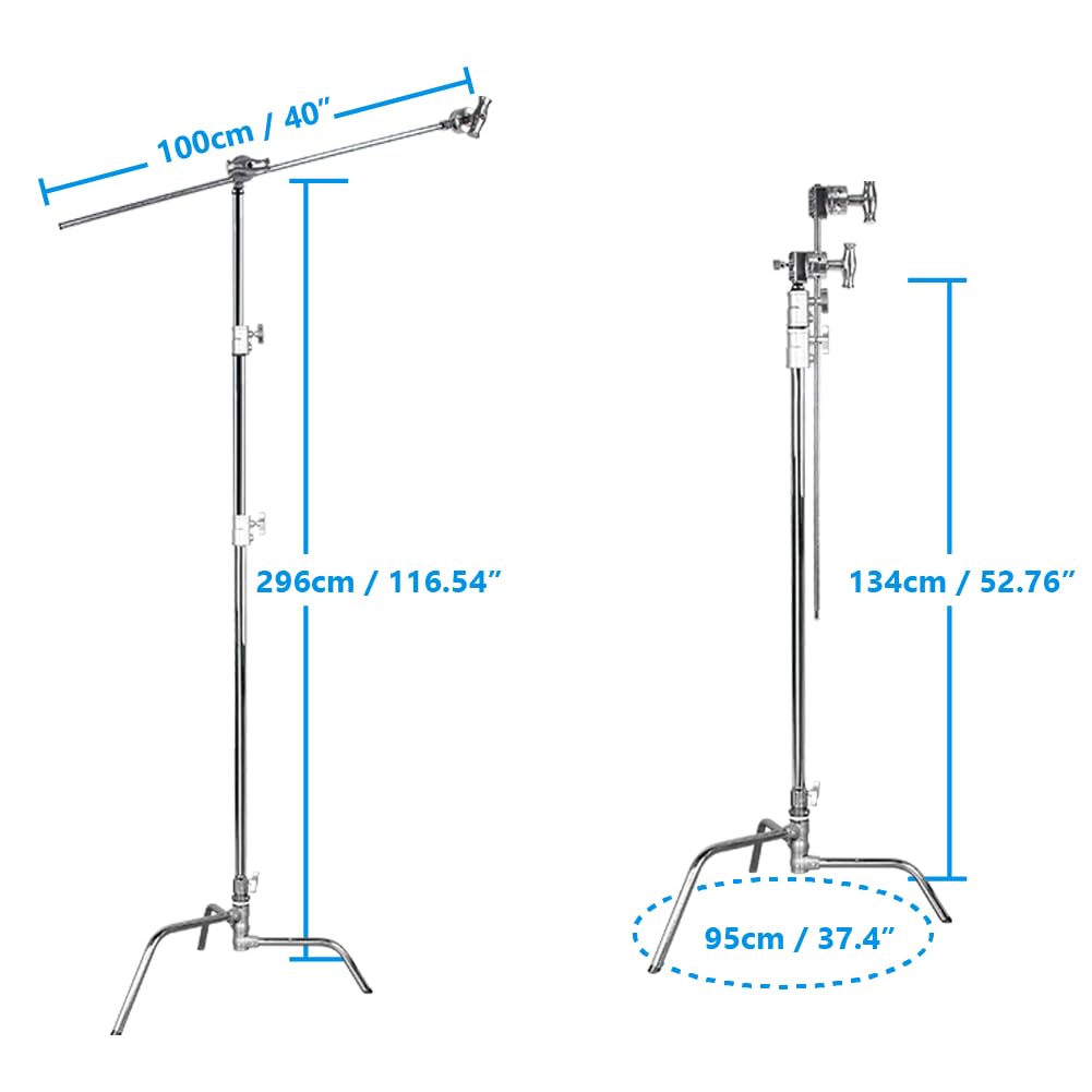 Kupo 20" C-Stand Turtle Base Kit Professional Grip Stand with 2.5" Grip Head and 20" Grip Arm, Heavy-Duty Steel Construction for Photography and Video Lighting - Silver (KS704512)