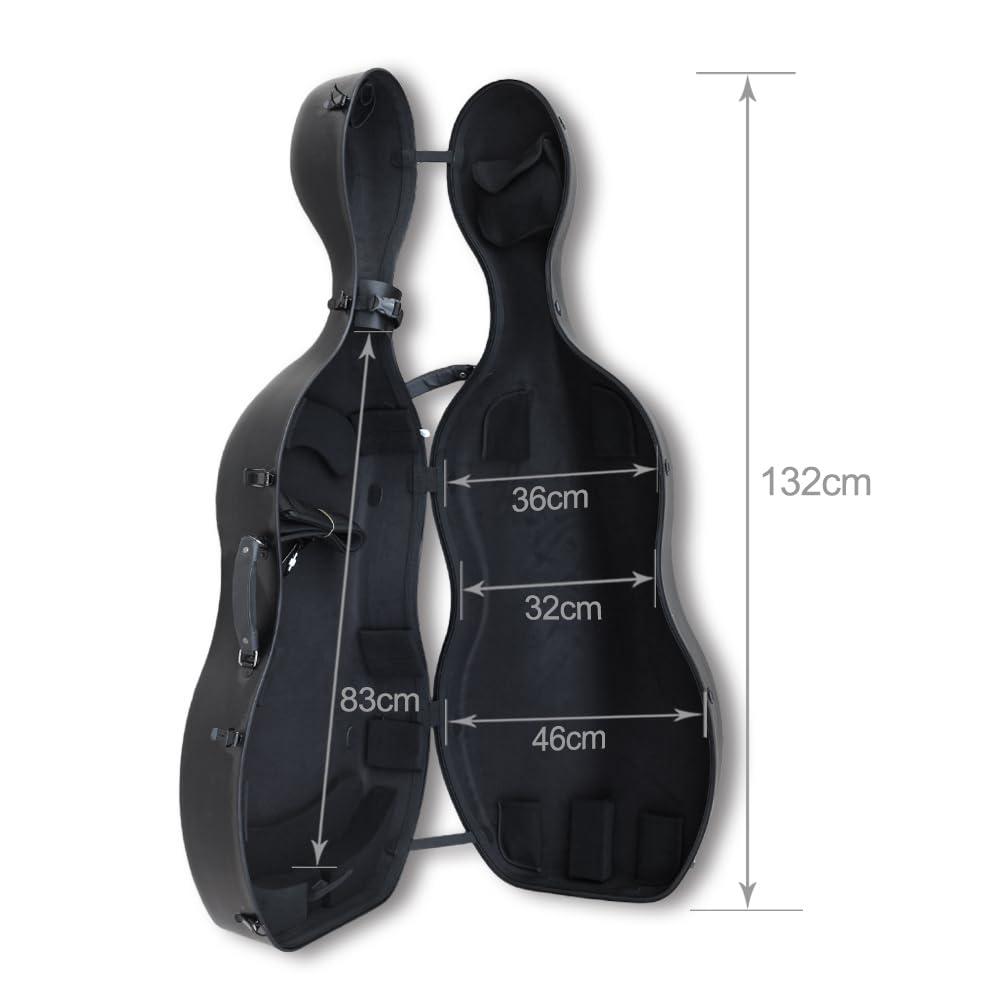Vetimobato Carbon Fiber Cello Case 4/4 Full Size Strong & Ultralight Hard Shell Travel Case with Built-in Handle Wheels Backpack Straps Bow Holders Cello Box for Professional Cellists (Dark Green)