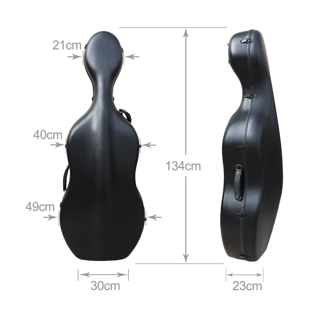 Vetimobato Carbon Fiber Cello Case 4/4 Full Size Strong & Ultralight Hard Shell Travel Case with Built-in Handle Wheels Backpack Straps Bow Holders Cello Box for Professional Cellists (Dark Green)