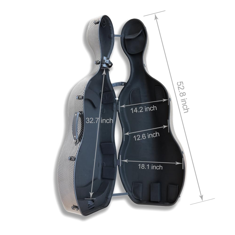 Vetimobato Carbon Fiber Cello Case 4/4 Full Size Strong & Ultralight Hard Shell Travel Case with Built-in Handle Wheels Backpack Straps Bow Holders Cello Box for Professional Cellists (Dark Green)