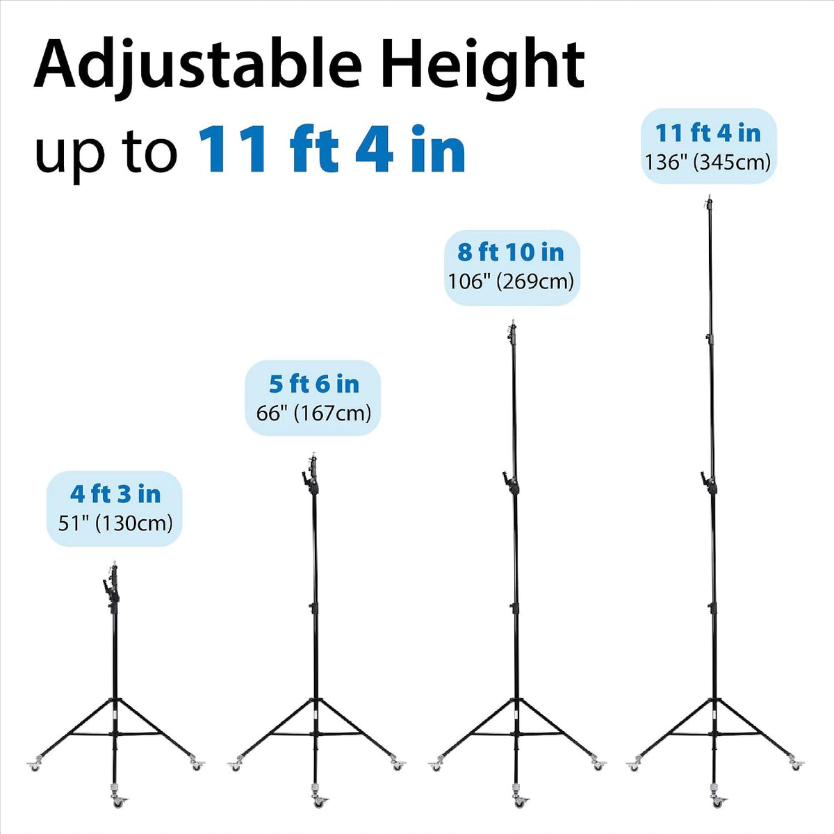 BRITEK [Set of 2] 11.3ft/3.44m Heavy Duty Boom Light Stand w/Steel Caster Rubber Wheels â 11.3â (Black), â Boom to Stand Pivot Riser w/Counterweight Bag for Studio Outdoor Photography Portrait Video
