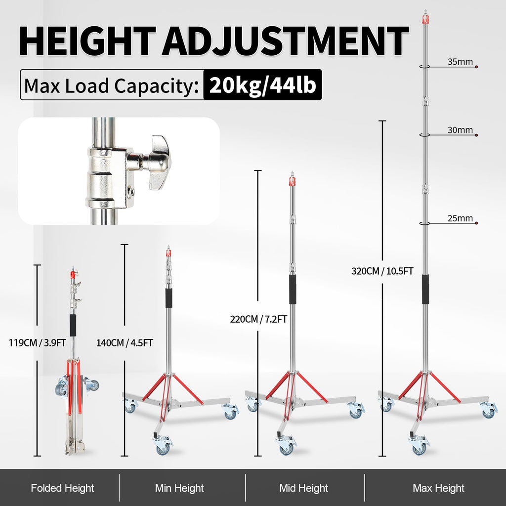 C Stand with Boom Arm, 10ft/300cm Heavy Duty Photography Light Stand